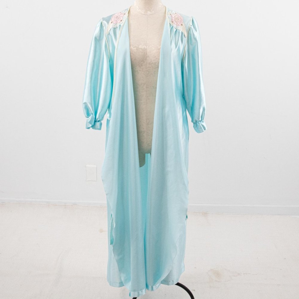 Vintage 70s OS Disco Shiny Robe Dress Blue AS-IS - Picture 9 of 14